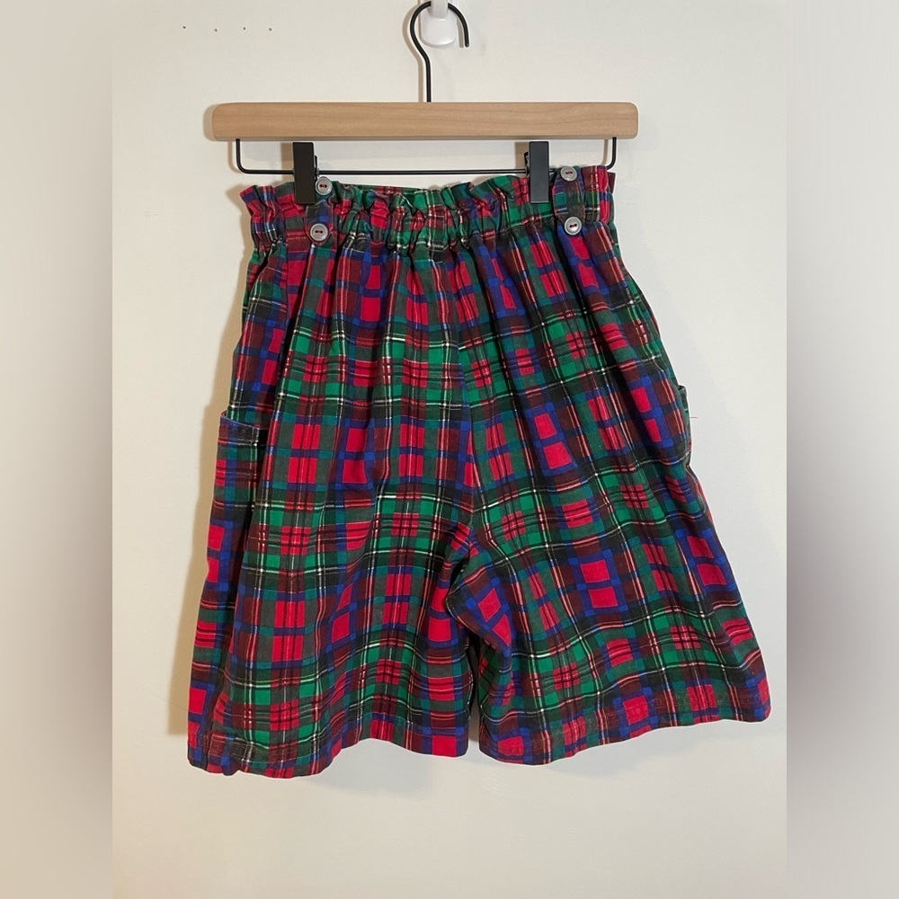 Vintage Crazy Horse Red Plaid High Waisted Elastic Stretch Waist Shorts Size 6 - Picture 4 of 8